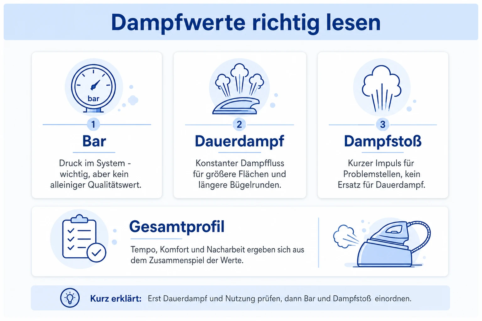 Infografik: Dampfwerte richtig lesen - Bar, Dauerdampf und Dampfstoß