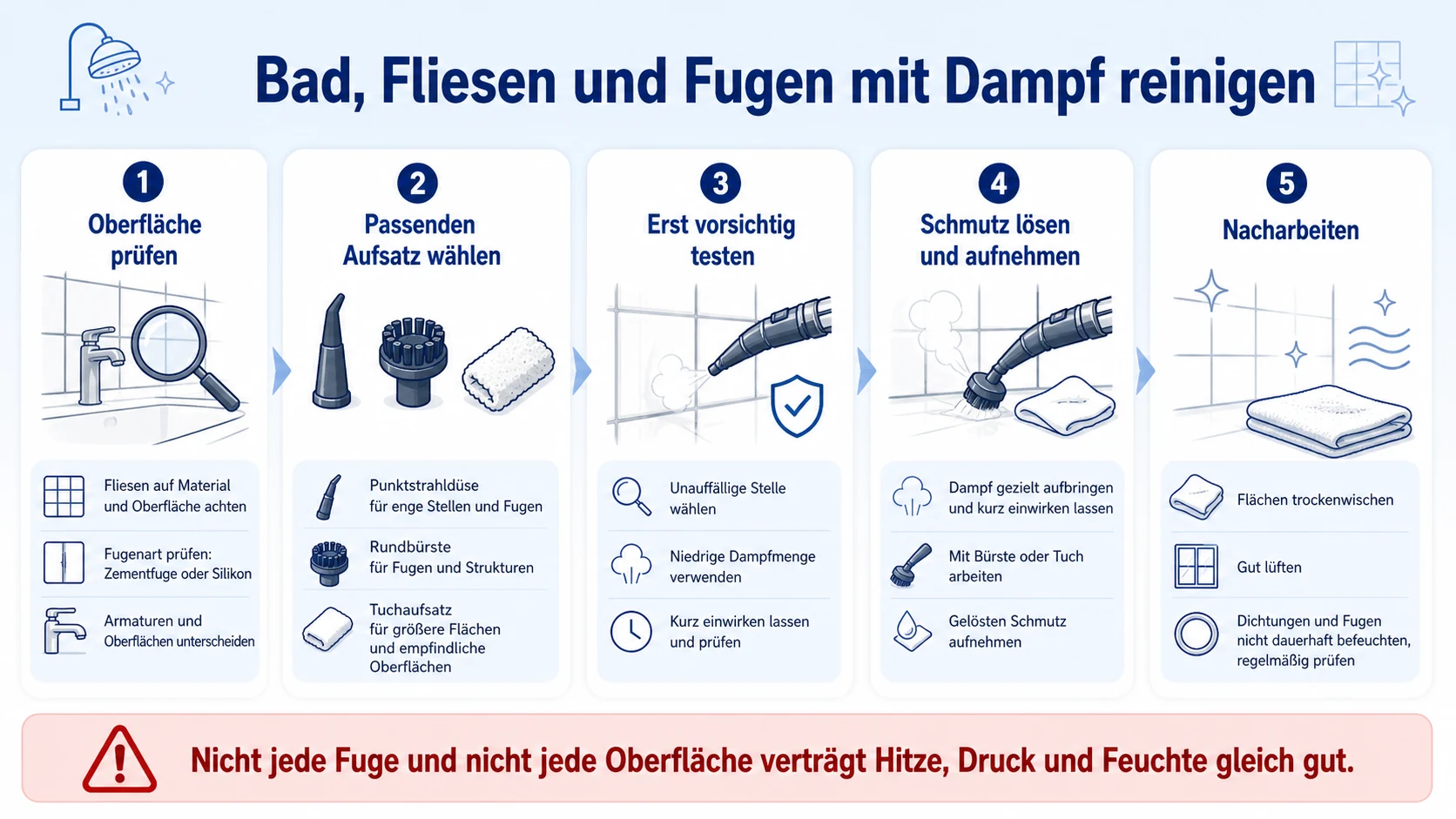 Infografik: Bad, Fliesen und Fugen mit Dampf reinigen