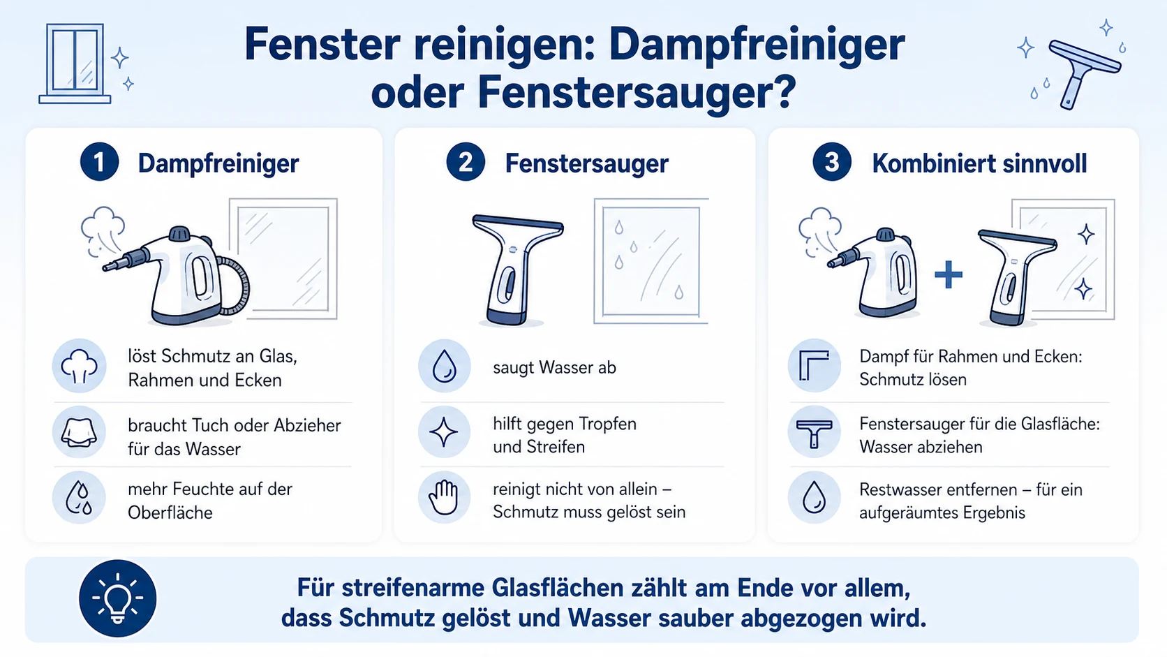 Infografik: Dampfreiniger oder Fenstersauger für Fenster