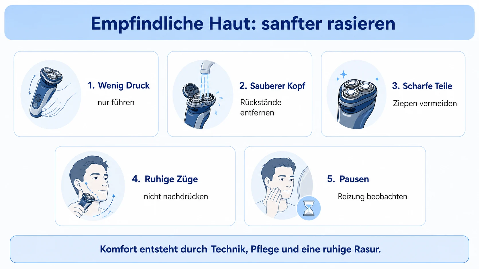 Infografik: Elektrorasierer bei empfindlicher Haut schonender nutzen