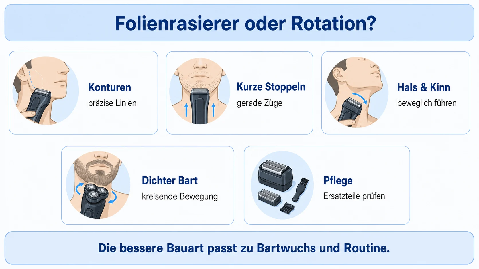 Infografik: Folienrasierer und Rotationsrasierer richtig einordnen