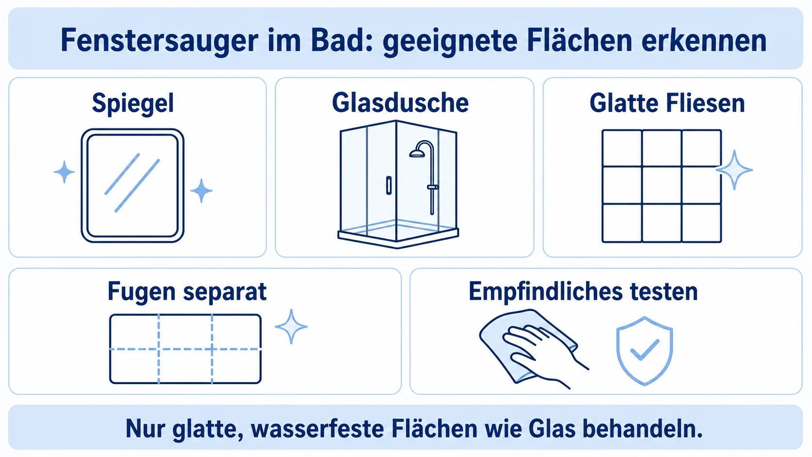 Infografik zu Fenstersauger für Spiegel, Fliesen und Duschwände einsetzen
