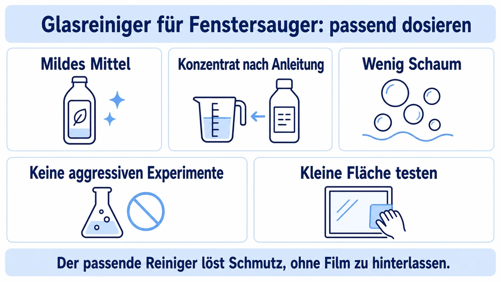 Infografik zu Welcher Glasreiniger passt zum Akku-Fenstersauger?